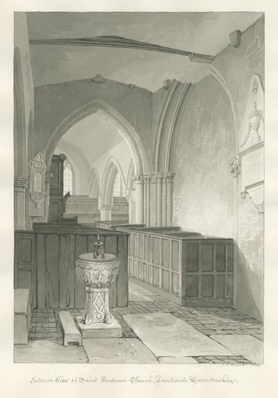 Worcestershire - Droitwich - Église Saint-André : dessin sépia, 1833 - John Chessell Buckler