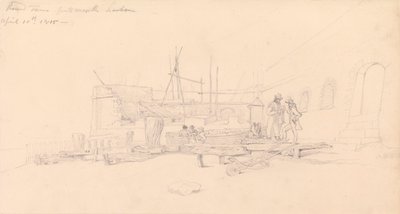 Dessin de la tour ronde, port de Portsmouth - John Christian Schetky