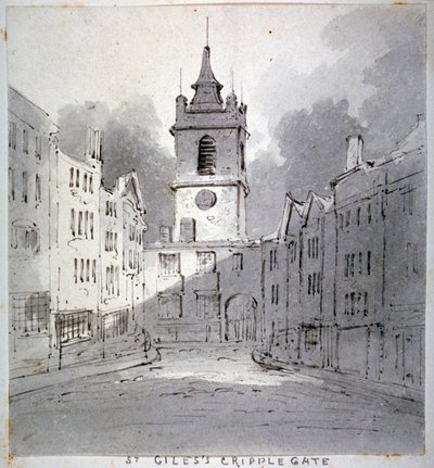 Église Saint-Gilles sans Cripplegate depuis Fore Street, Londres, 1790 - John Claude Nattes