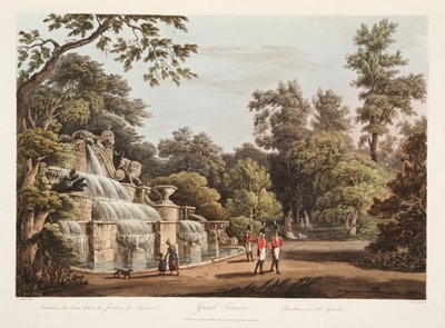Grand Trianon, Fontaine dans le jardin, illustration de Versailles, Paris et Saint Denis, pub. 1805 - John Claude Nattes
