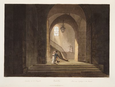 Escalier menant à la Chapelle, illustration de Versailles, Paris et Saint Denis, pub. 1806 - John Claude Nattes