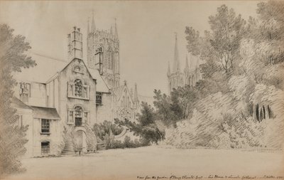 Vue du jardin de Henry Thorold, Esq., sa maison et la cathédrale de Lincoln - John Claude Nattes