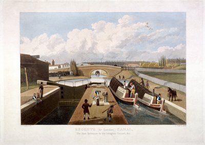 Canal de Regent, avec des barges, Islington, Londres - John Cleghorn