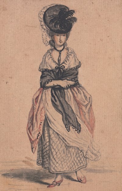 Une dame de mode avec un châle noir et des chaussures rouges - John Collet