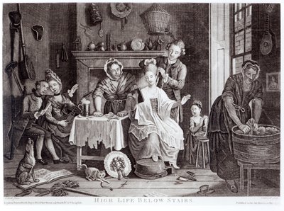 La haute vie en bas des escaliers, gravé par Caldwell, publié en 1772 - John Collet