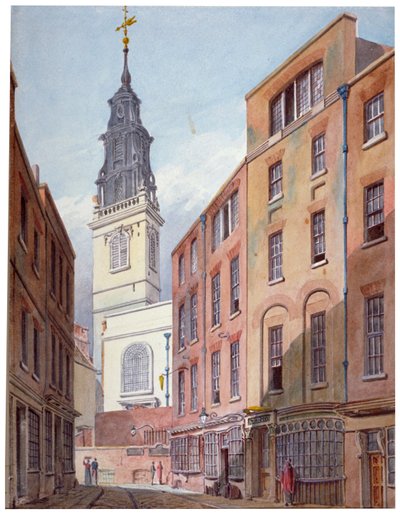 Église Saint-Michel, Crooked Lane et partie de Crooked Lane, City de Londres, vers 1815 - John Coney