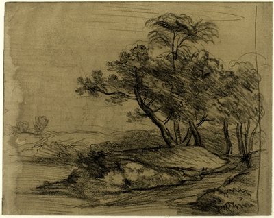 Rive avec arbres (recto) ; Troupeau de bovins sous les arbres, avec croquis du paysage en médaillon (verso) - John Constable
