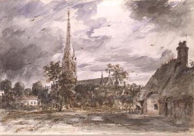 Cathédrale de Salisbury : avec des cottages - John Constable