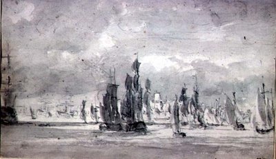 Navires sous un ciel nuageux sur la Tamise - John Constable