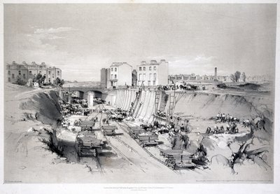 Construction des murs de soutènement à Park Street, Camden Town, 1836 - John Cooke Bourne