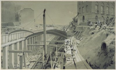 Construction des murs de soutènement à Park Street, Camden Town, septembre 1836 - John Cooke Bourne