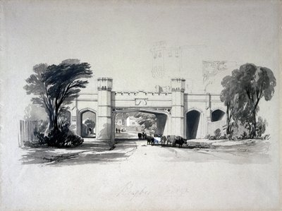Ponts ferroviaires de Rugby vus de la route, Warwickshire, avril 1839 - John Cooke Bourne