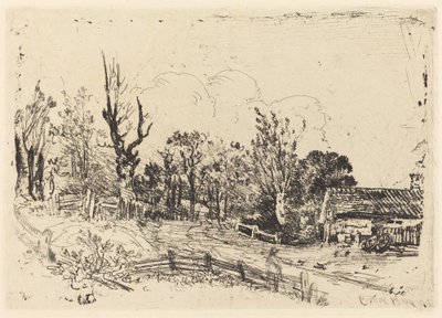 Route avec une ferme à droite - John Crome