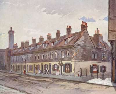 Londres perdu : Vieilles maisons à Pye Street, Westminster (lithographie en couleur) - John Crowther
