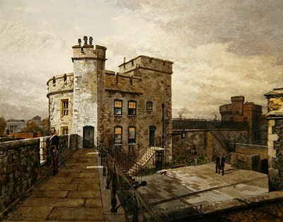 Vue de la tour Devereux, Tour de Londres, avec des personnages en vêtements militaires - John Crowther