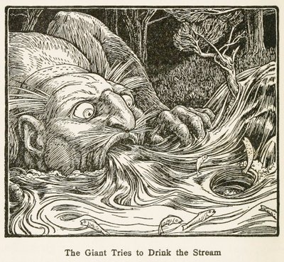 Le Géant essaie de boire le ruisseau, du livre de contes d
