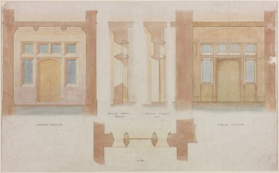 Élévation, section et plan de l