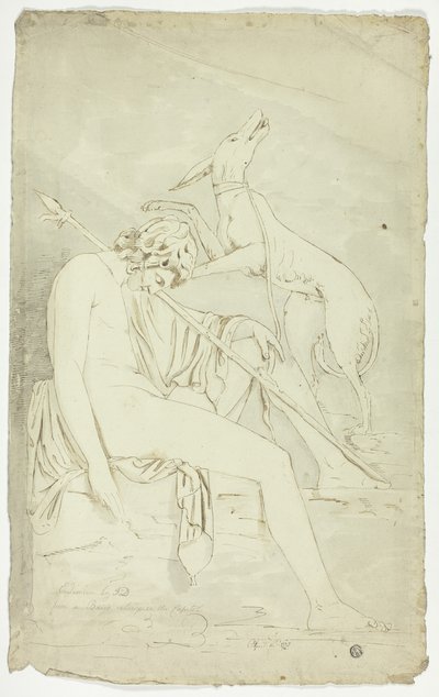 Ancien bas-relief du chasseur endormi et du chien - John Downman