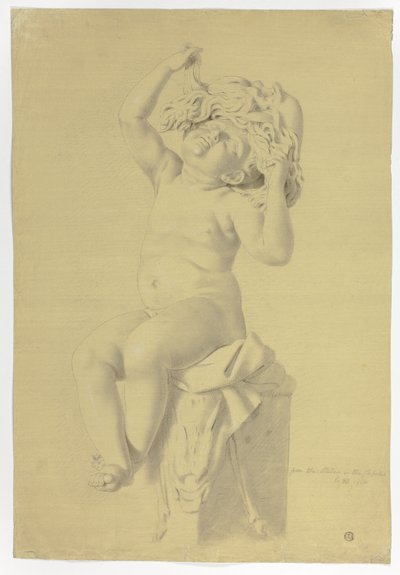 Statue antique de putto assis tenant un masque de Silène - John Downman