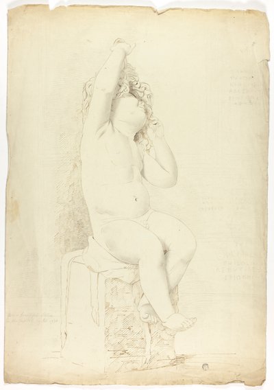 Ancienne statue de putto assis jouant avec un masque - John Downman