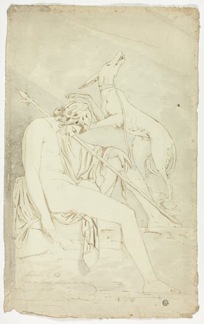 Ancien bas-relief du chasseur endormi et du chien - John Downman