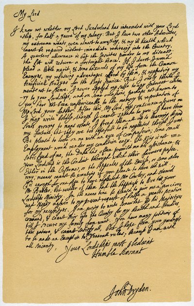 Lettre de John Dryden à Laurence Hyde, vers 1682-1683 - John Dryden