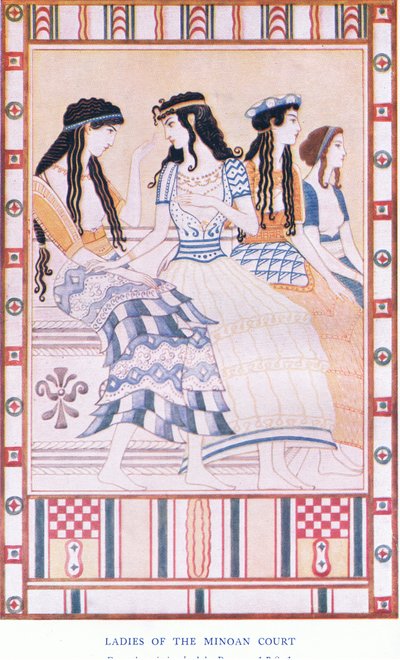 Dames de la cour minoenne, illustration de Myths of Crete and Pre-Hellenic Europe publiée par la Gresham Publishing Company Limited années 1920 - John Duncan