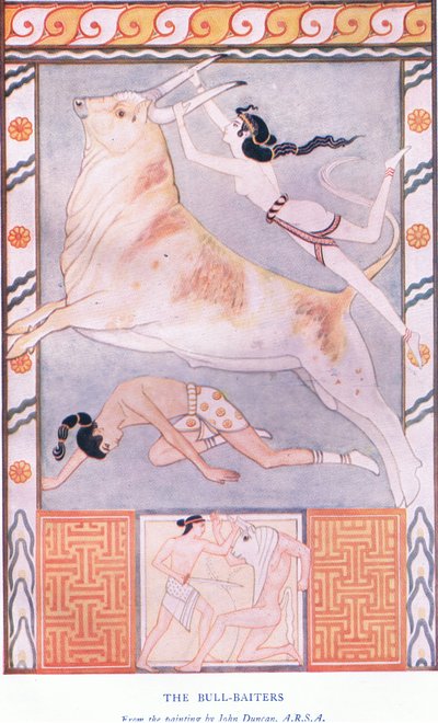 Les chasseurs de taureaux, illustration de Myths of Crete and Pre-Hellenic Europe - John Duncan