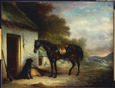 Le Chasseur préféré de M. Stuart, Vagabond et son Retriever à poil plat, Nell, près d