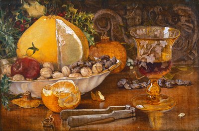 Nature morte de fruits, noix et verre à vin, 1864 - John Edward Newton
