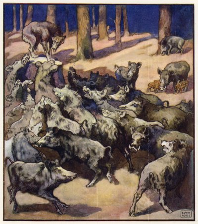 Au centre de la souche se tenait un grand loup gris - John Edwin Noble