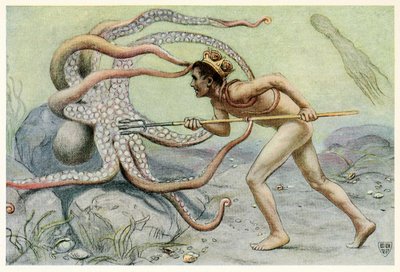 Il était très courageux et fort, et a combattu avec le grand poulpe de The Great Sea Horse, 1909 - John Elliot