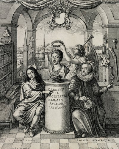 Charles II (1630-85) en tant que patron de la Royal Society, gravé par Wenceslaus Hollar, 1667 - John Evelyn