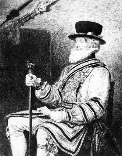Le Yeoman de la Garde, gravure réalisée par Charles Waltner - John Everett (after) Millais