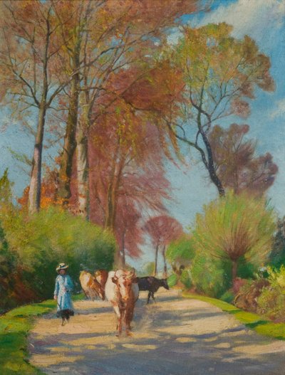 Chemin de campagne avec figure et vache - John Everett