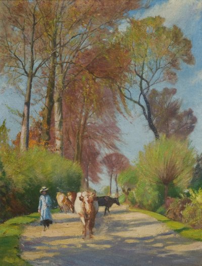 Chemin de campagne avec figure et vache - John Everett