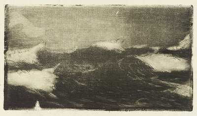 Paysage marin - rouleaux gris-noir 1, 20e siècle (gravure) - John Everett