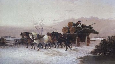 Chariot de bois dans la neige - John F. Morris