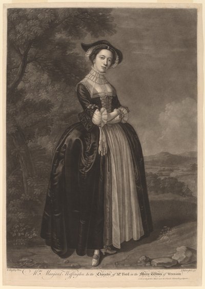 Mme Margaret Woffington dans le rôle de Mme Ford dans Les Joyeuses Commères de Windsor - John Faber II after Edward Haytley
