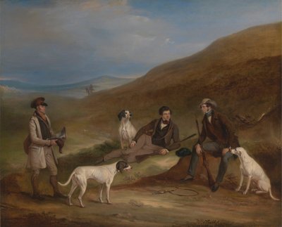 Edward Horner Reynard et son frère George chassant le tétras à Middlesmoor, Yorkshire, avec leur garde-chasse Tully Lamb - John Ferneley