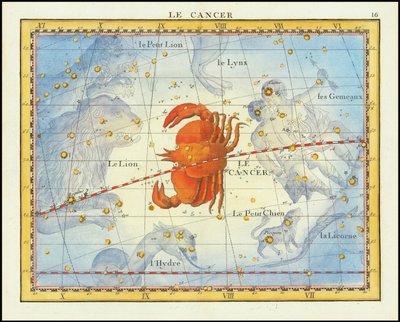 Carte de 1776 de la constellation du Cancer et des constellations voisines, tirée de l