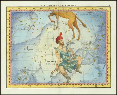 Carte stellaire de 1776 des constellations Camelopardal  Auriga et des constellations voisines, tirée de l