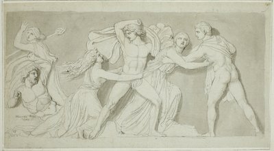Amphion et Zéthus délivrent leur mère Antiope de la fureur de Dircé et Lycus - John Flaxman