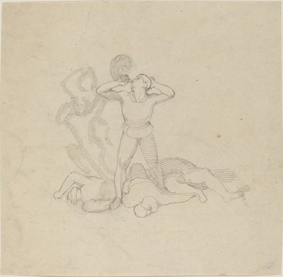 Figure debout sur des cadavres, soufflant dans une corne - John Flaxman