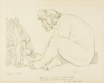 Polyphème supplie Ulysse de lui donner plus de vin - John Flaxman