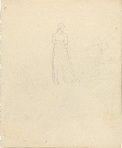 Figure féminine debout regardant des figures allongées et assises - John Flaxman