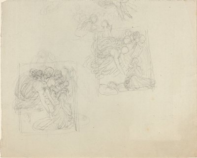 Études pour un monument avec des anges tendant la main vers une figure en prière [recto et verso] - John Flaxman