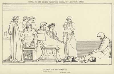 Ulysse sur le foyer se présentant à Alcinoos et Arété - John Flaxman