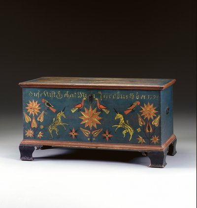 Coffre à couvercle décoré fabriqué pour Jacob Ober, Rapho Township, comté de Lancaster, Pennsylvanie, USA, 1794 - John Flory