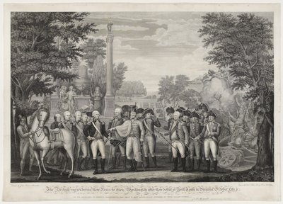 La reddition des armes britanniques au général Washington après leur défaite à York Town en Virginie, octobre 1781 - John Francis (after) Renault